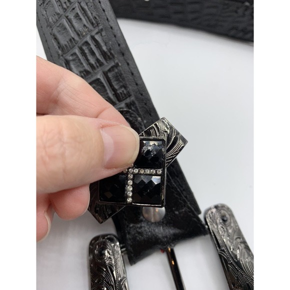 Vintage Donaldo Women's Size 36 Black Leather Tooled Embellished Western Belt - Picture 10 of 11